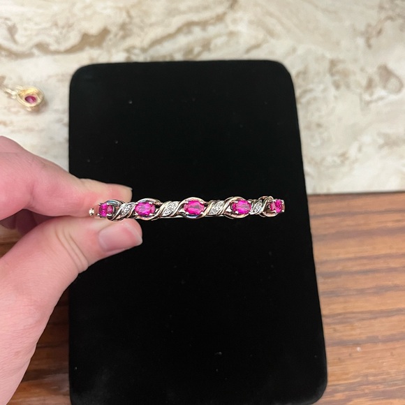 Genuine Ruby Vermeil Necklace, Bracelet, Earring, and Ring Set - Picture 4 of 14